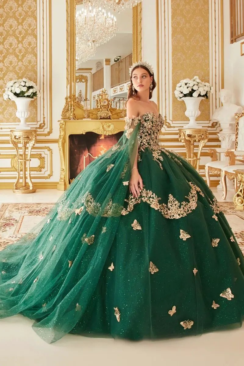Strapless Layered Tulle Emerald Ball Gown by Tux-USA