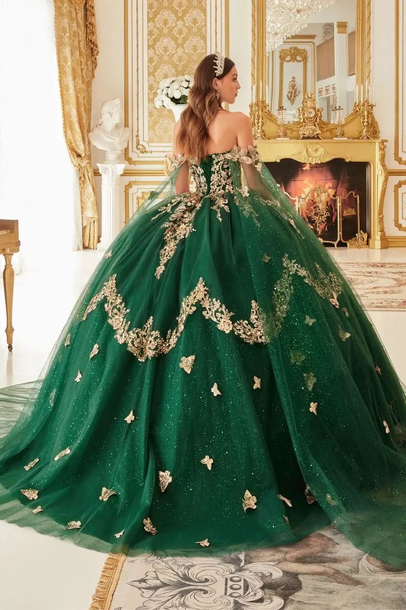 Strapless Layered Tulle Emerald Ball Gown by Tux-USA