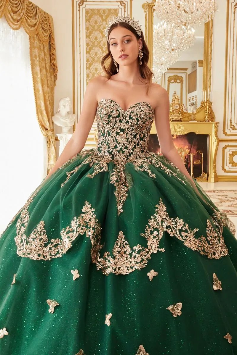 Strapless Layered Tulle Emerald Ball Gown by Tux-USA