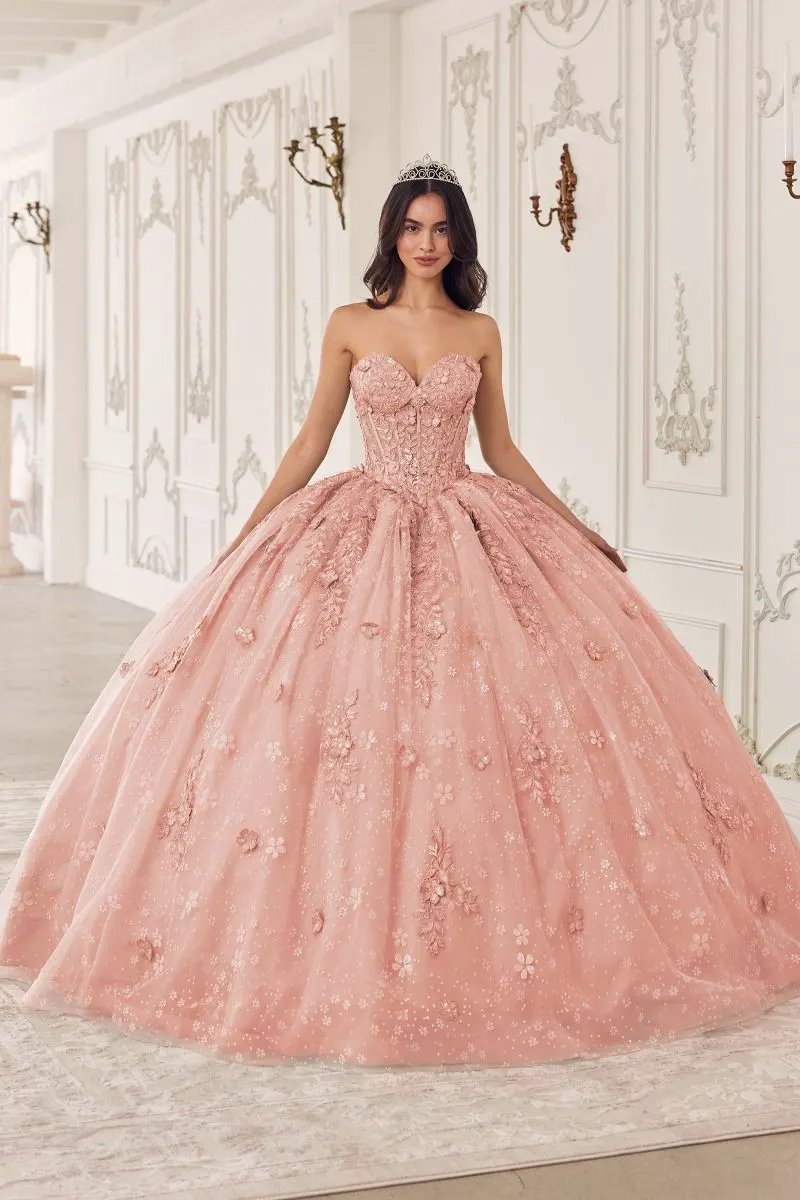 Ball Gown Off Shoulder Glitter Floral Print Gold Tulle Quinceanera by Tux-USA