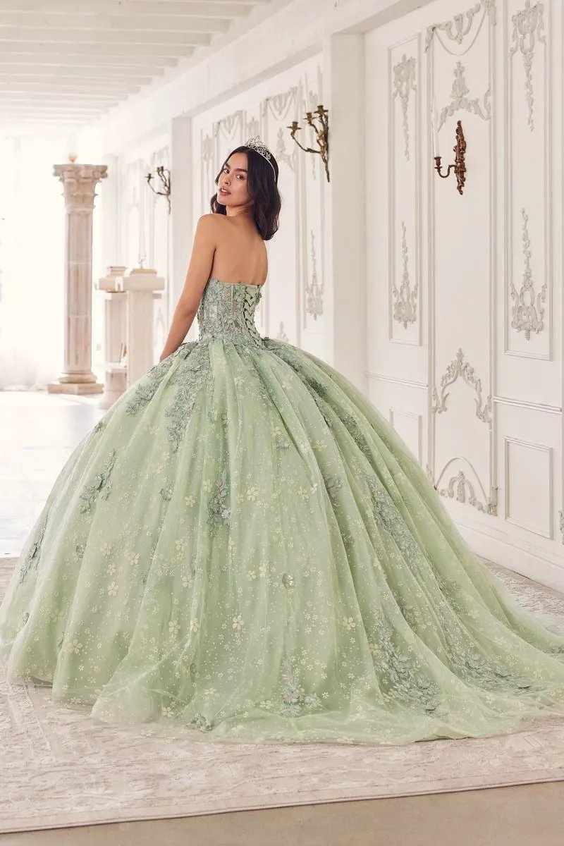 Ball Gown Off Shoulder Glitter Floral Print Gold Tulle Quinceanera by Tux-USA