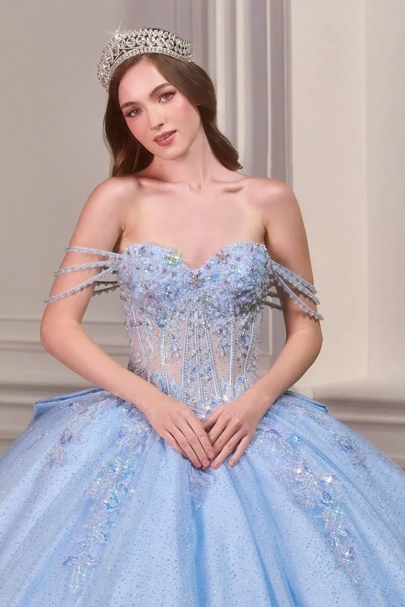 Light Blue Off-Shoulder Sweetheart Quinceañera Ball Gown with Bow Back by Tux-USA