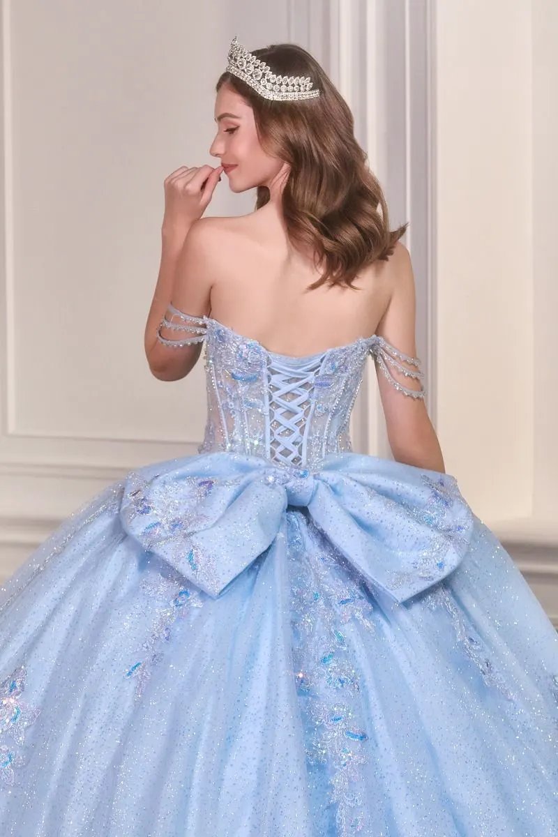 Light Blue Off-Shoulder Sweetheart Quinceañera Ball Gown with Bow Back by Tux-USA
