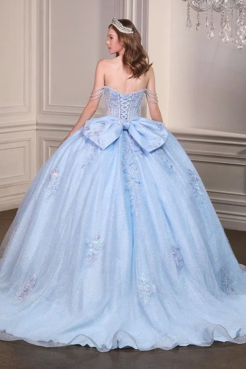 Light Blue Off-Shoulder Sweetheart Quinceañera Ball Gown with Bow Back by Tux-USA