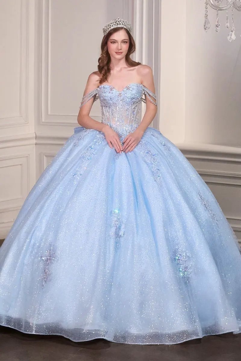Light Blue Off-Shoulder Sweetheart Quinceañera Ball Gown with Bow Back by Tux-USA