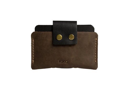 Two-Tone Cowhide Leather Card Holder Wallet Slim Button Closure by Inland Leather