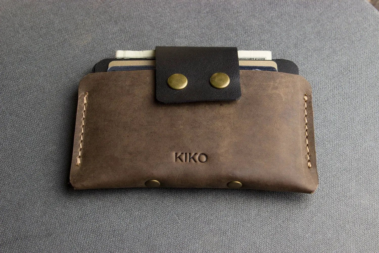 Two-Tone Cowhide Leather Card Holder Wallet Slim Button Closure by Inland Leather