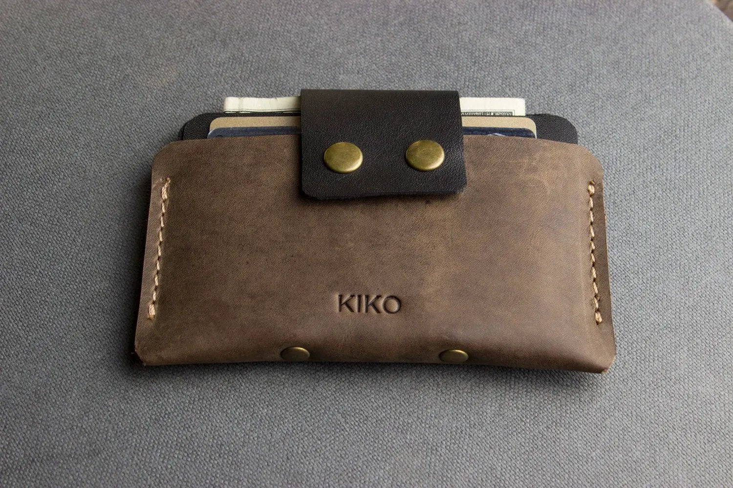 Two-Tone Cowhide Leather Card Holder Wallet Slim Button Closure by Inland Leather