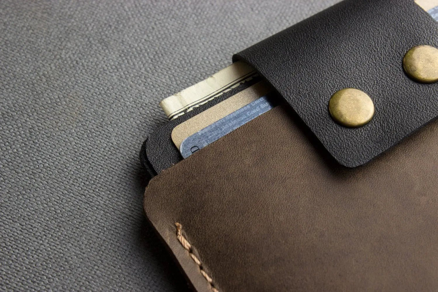 Two-Tone Cowhide Leather Card Holder Wallet Slim Button Closure by Inland Leather