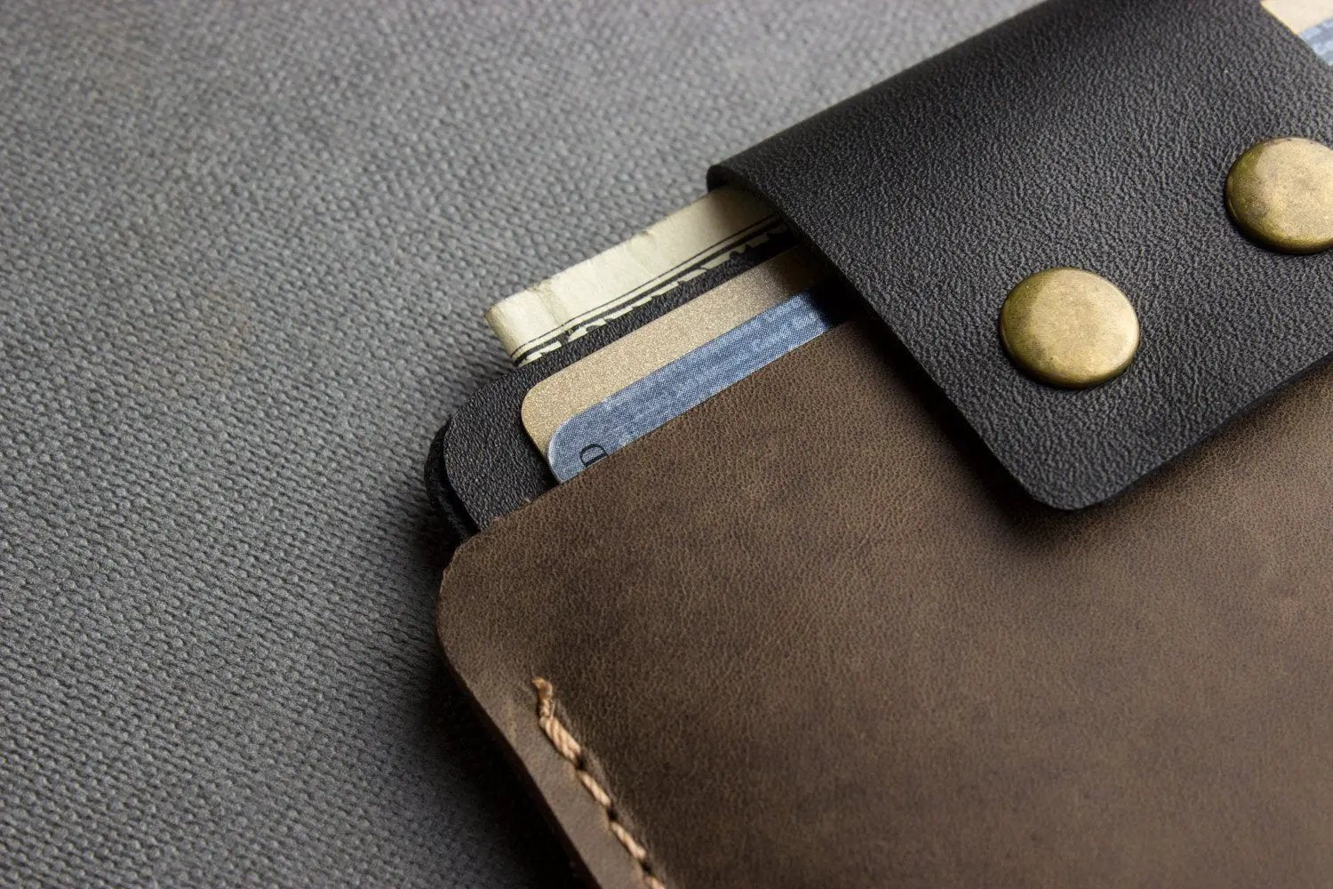 Two-Tone Cowhide Leather Card Holder Wallet Slim Button Closure by Inland Leather