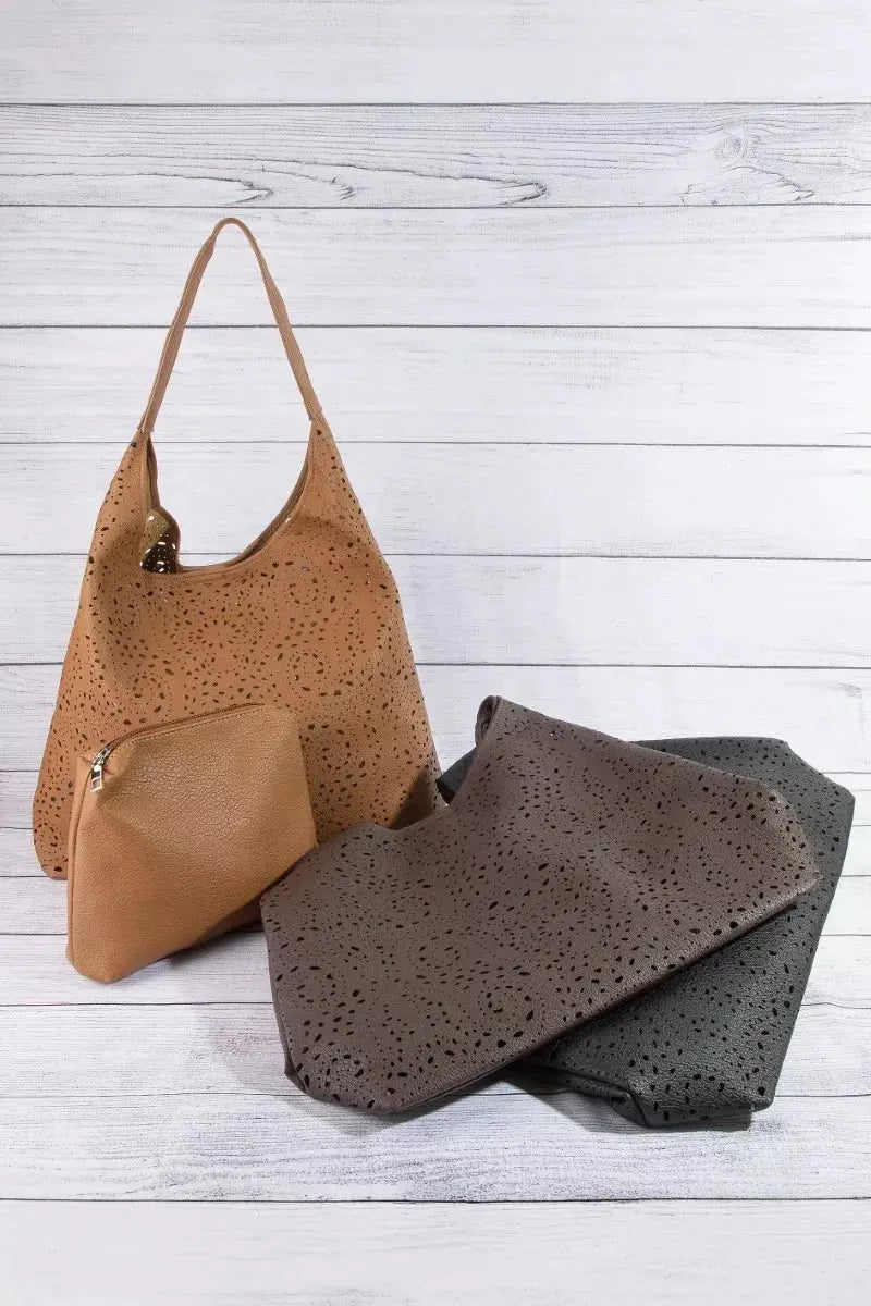 Fame Intricate Cutout Motif Leather Shoulder Bag by Partner Label