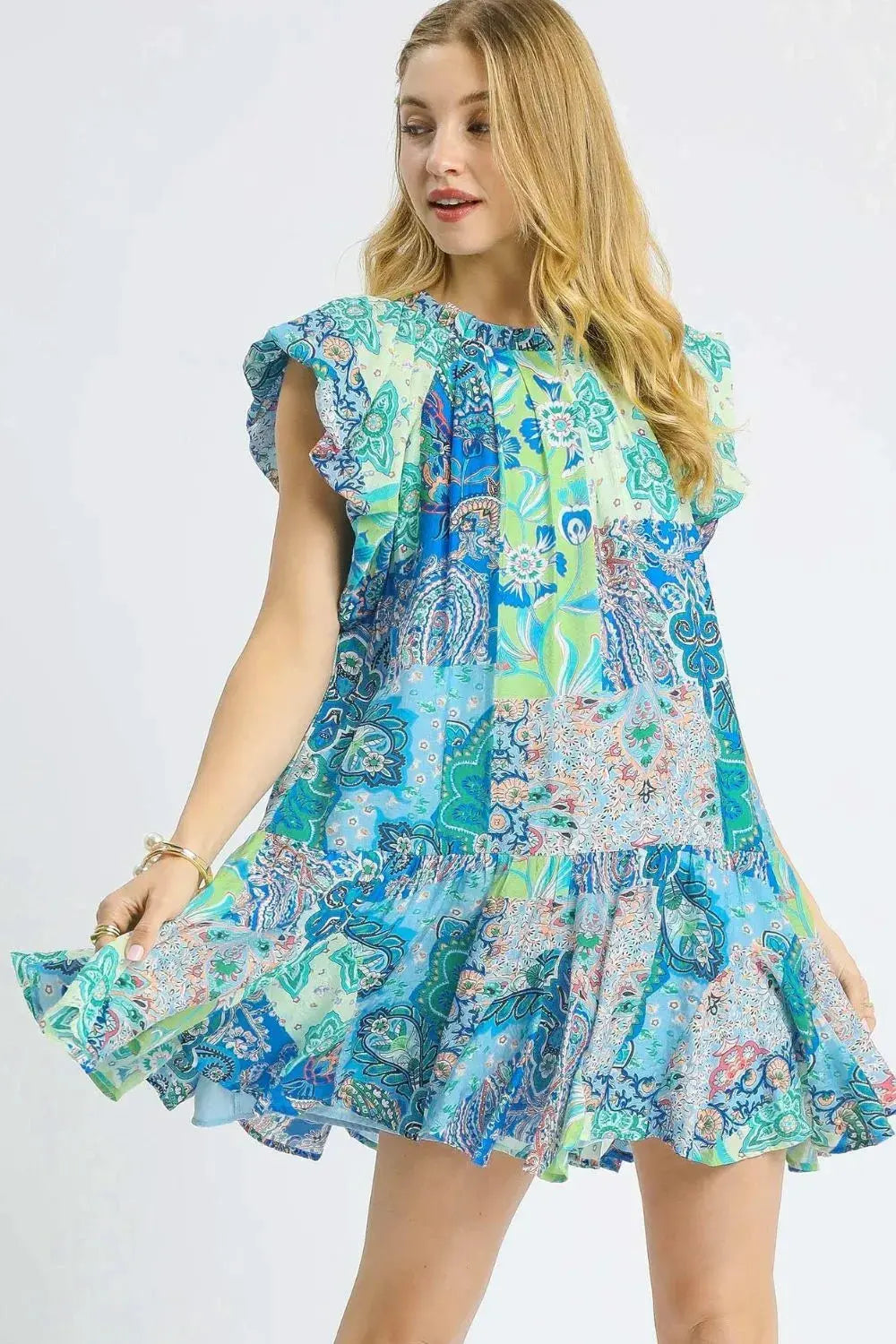 Umgee Printed Ruffle Cap Sleeve Mini Dress by Umgee