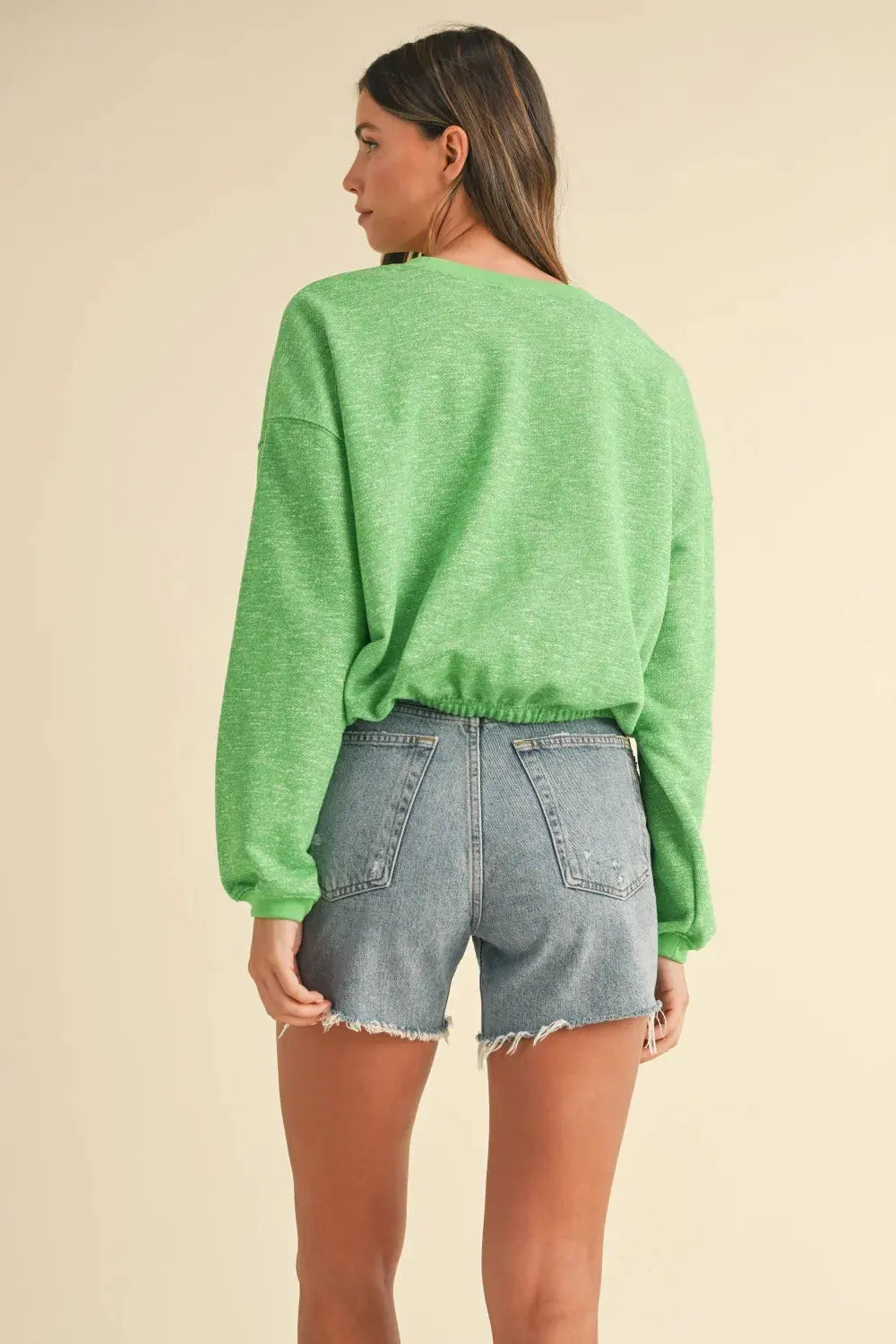 Mable Round Neck Letter Embroidery Crop Sweatshirt by MABLE