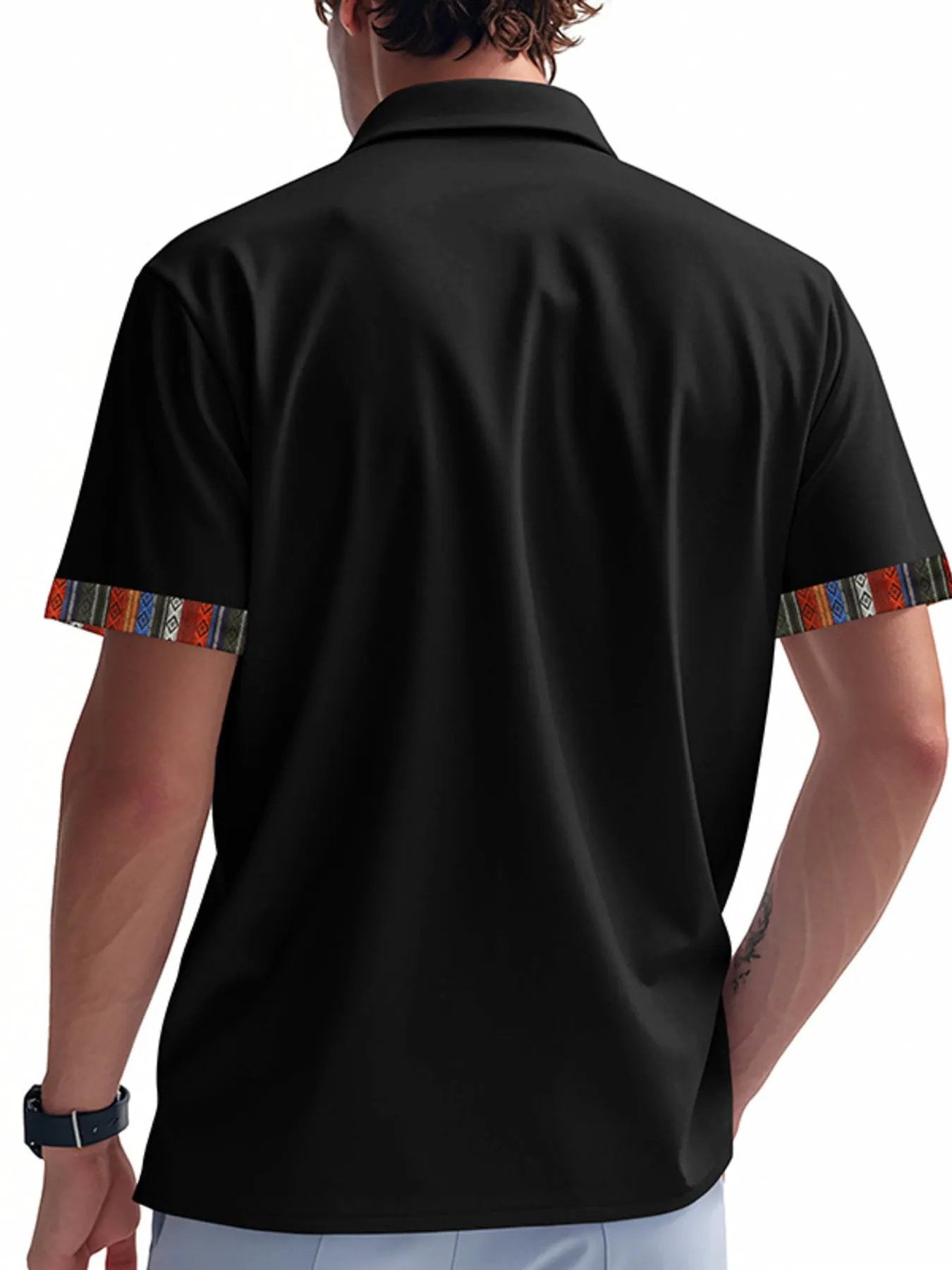 Men's Full Size Short Sleeve Shirt with Colorful Trim Plus Size by Trendsi