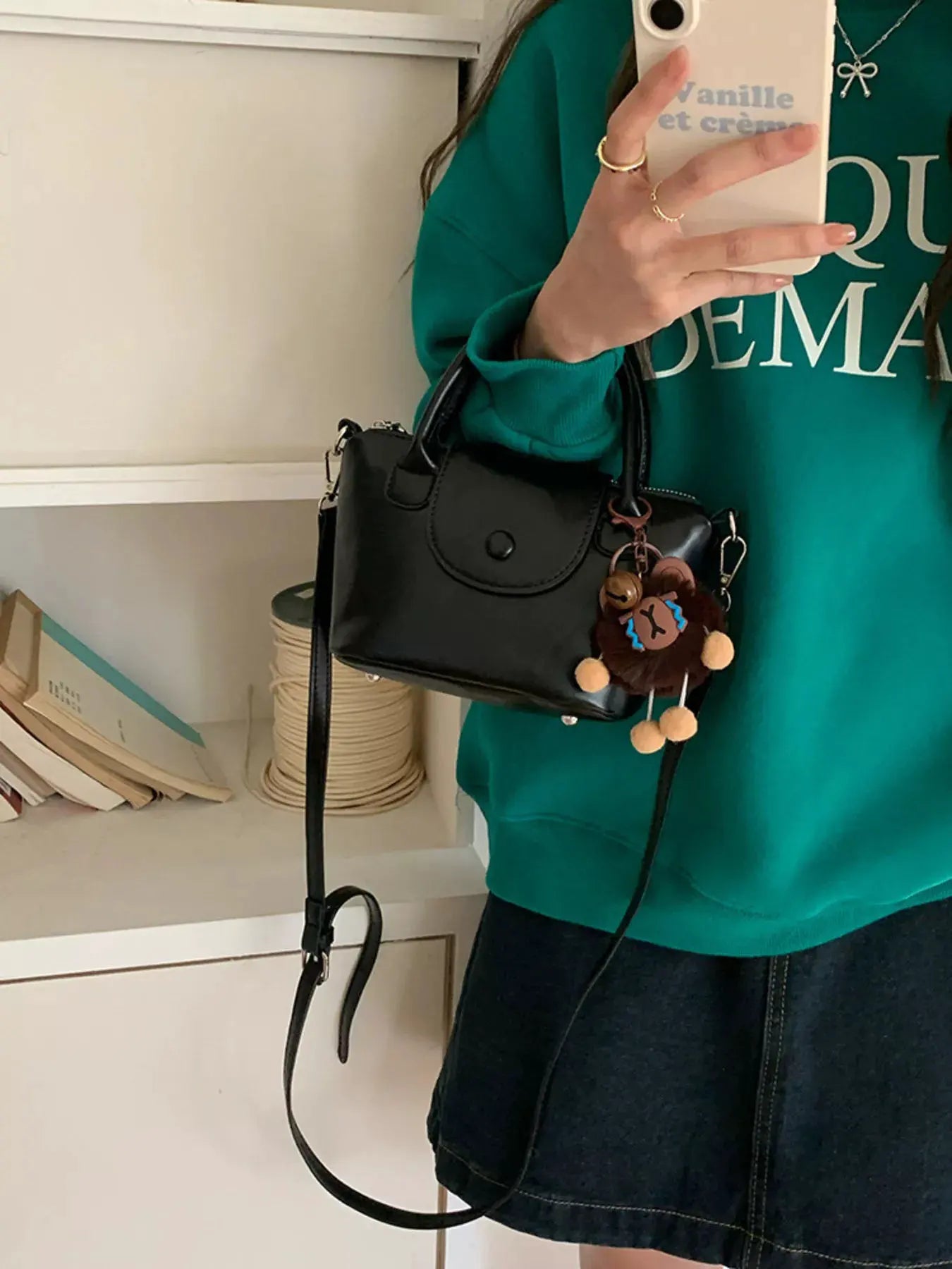 Two-Tone Flap Decor Crossbody Bag with Charm by Partner Label