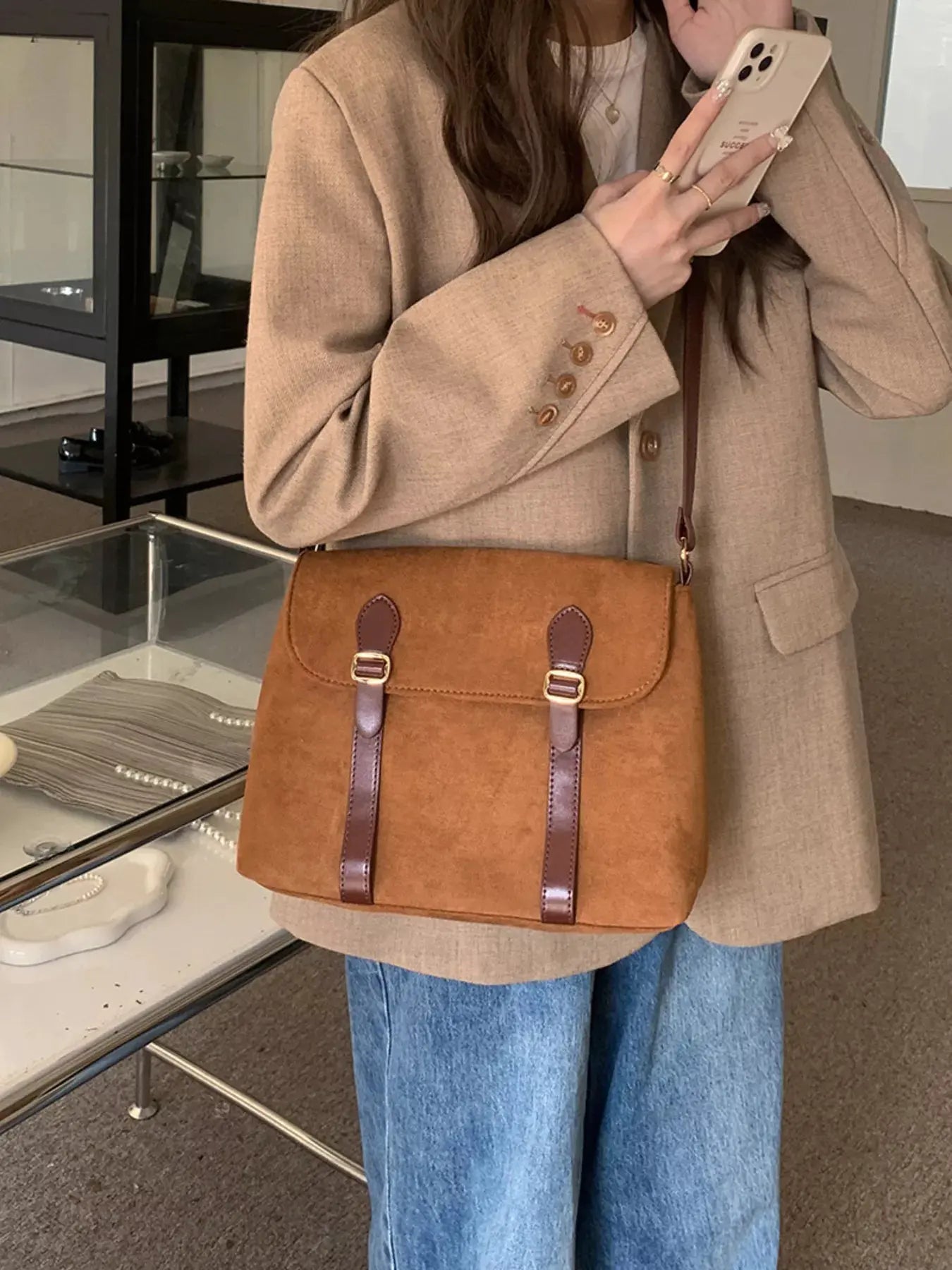 Adjustable Strap Buckle Crossbody Bag by Partner Label