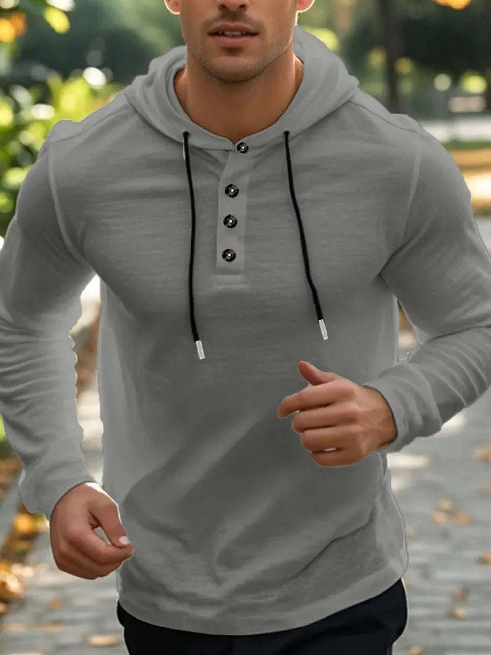 Men's Full Size Drawstring Button Detail Long Sleeve Hoodie Plus Size by Trendsi