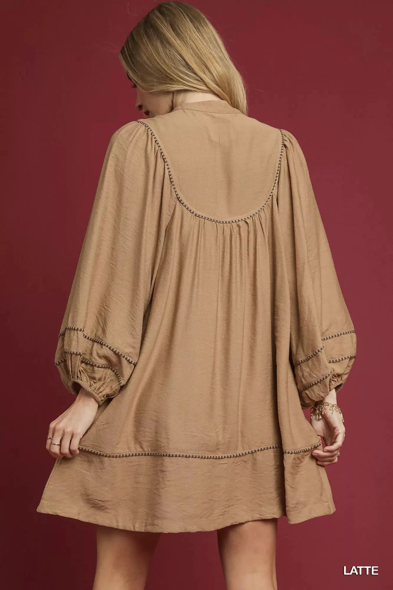 Umgee Boho Peasant Mini Dress with Trim Detail by Oh
