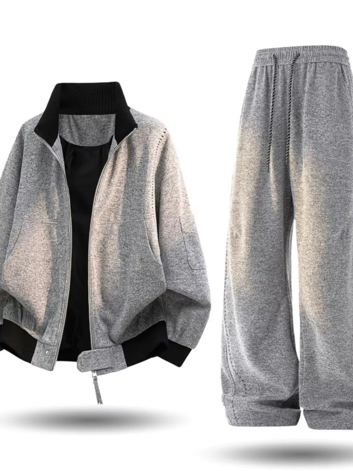 Men's Plus Size Thick Jacket and Pants Tracksuit Set by Trendsi