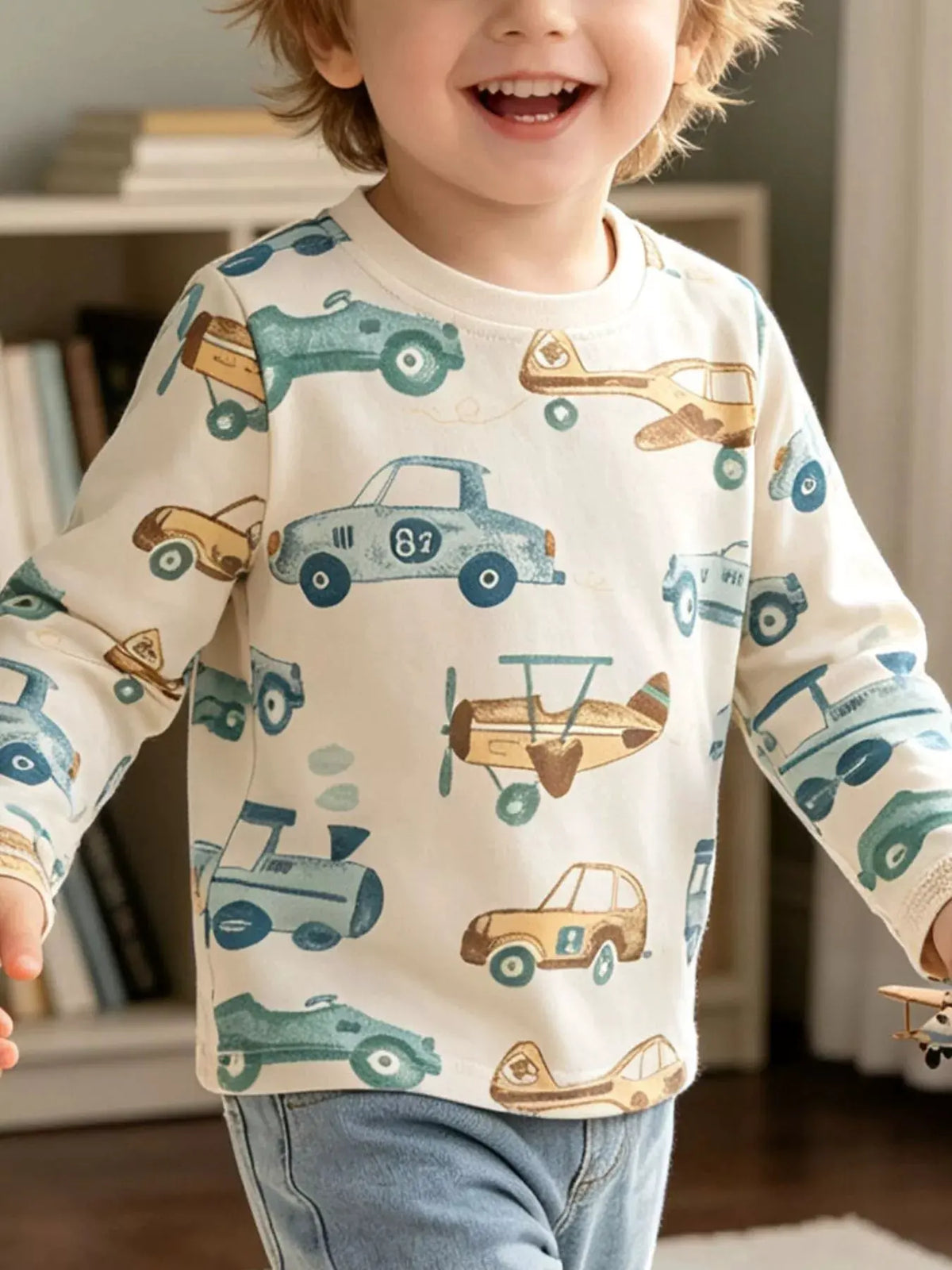 Children's Transportation Print Long Sleeve Crew Neck T-Shirt by Trendsi