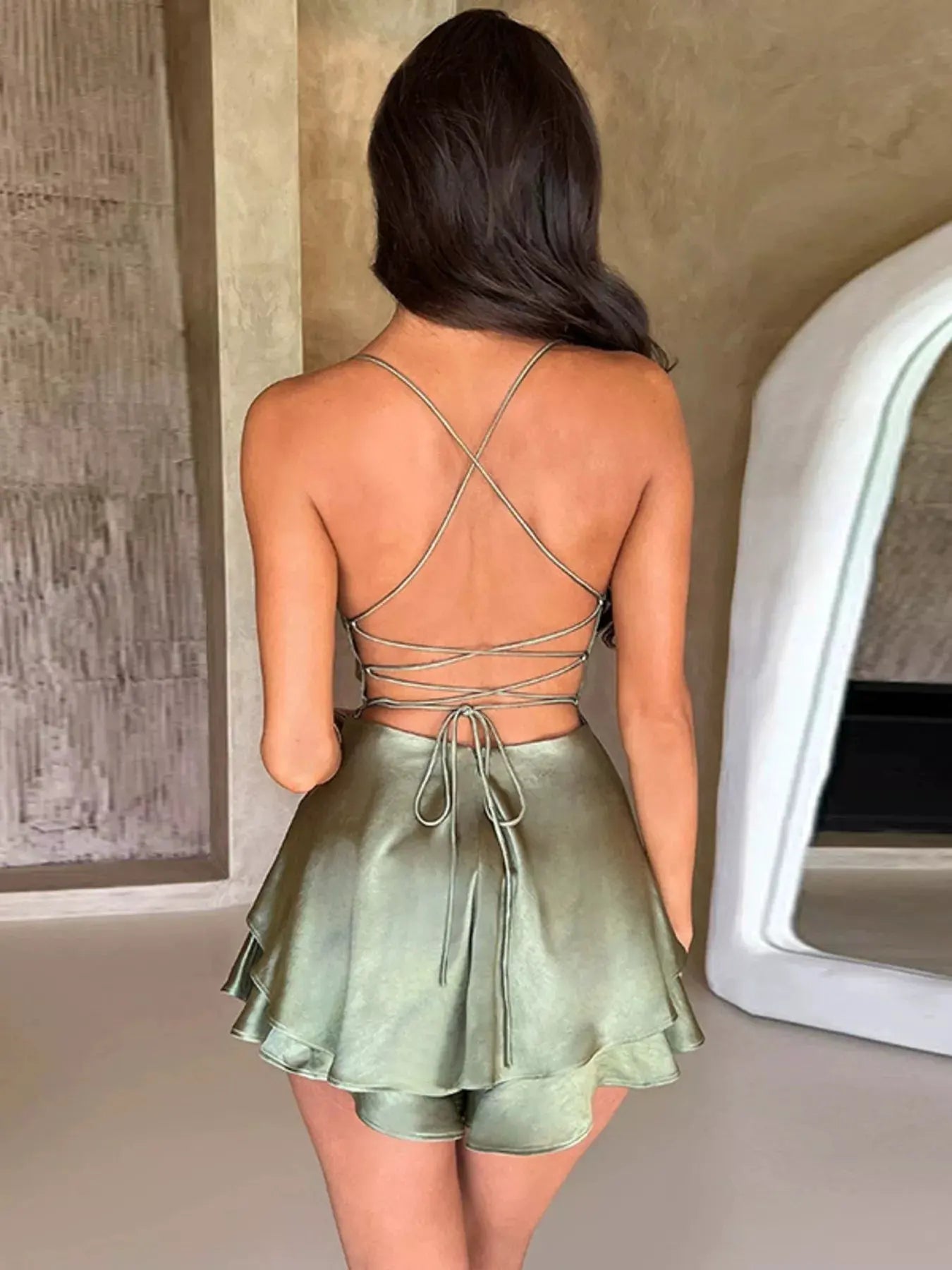 Backless Layered Ruffled Cami Dress by Partner Label