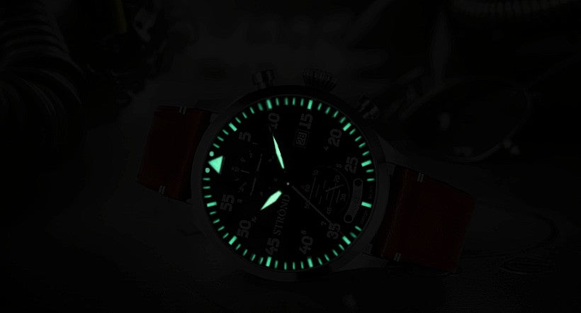 Glowing clock face in the dark