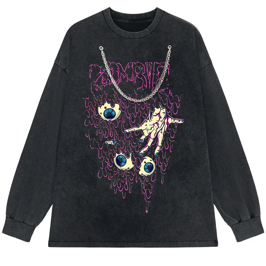 Zombie Horror Gothic Washed Cotton Oversized T-Shirt by Vimost Shop