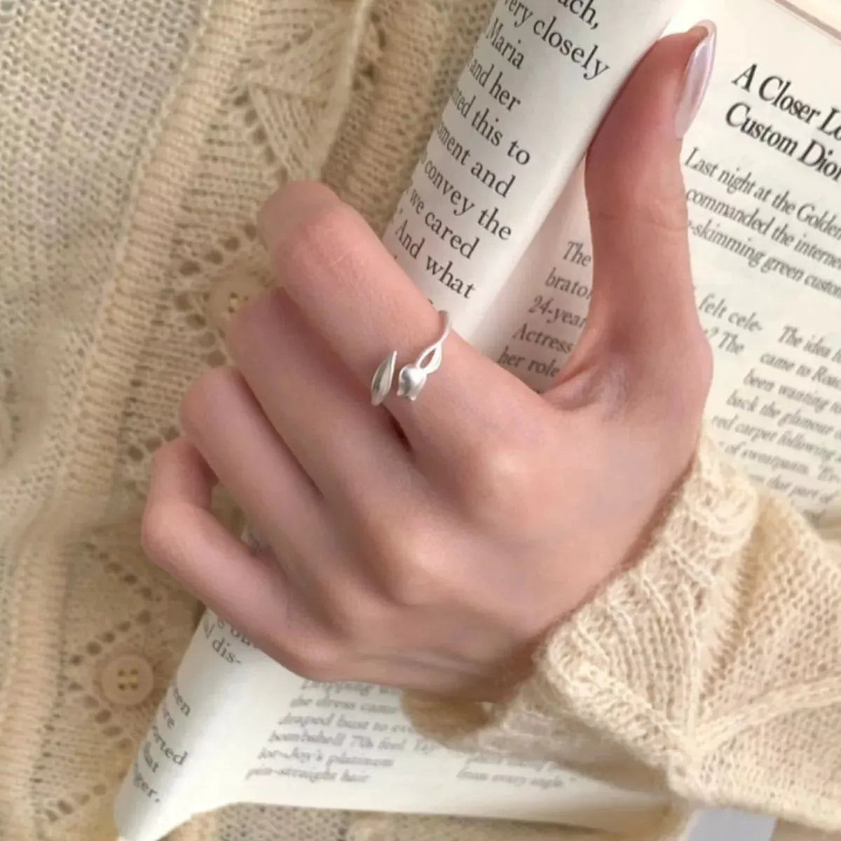 925 Sterling Silver Flower Bypass Ring by Partner Label