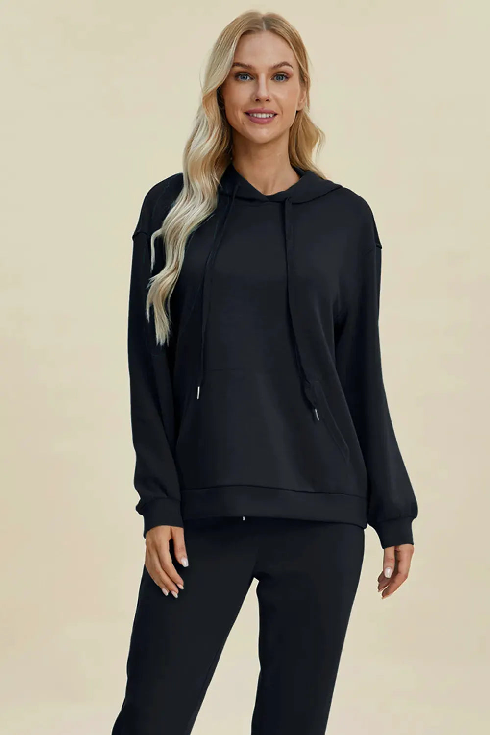 Basic Bae Full Size Air Scuba Drawstring Long Sleeve Hoodie with Kangaroo Pocket by Basic Bae