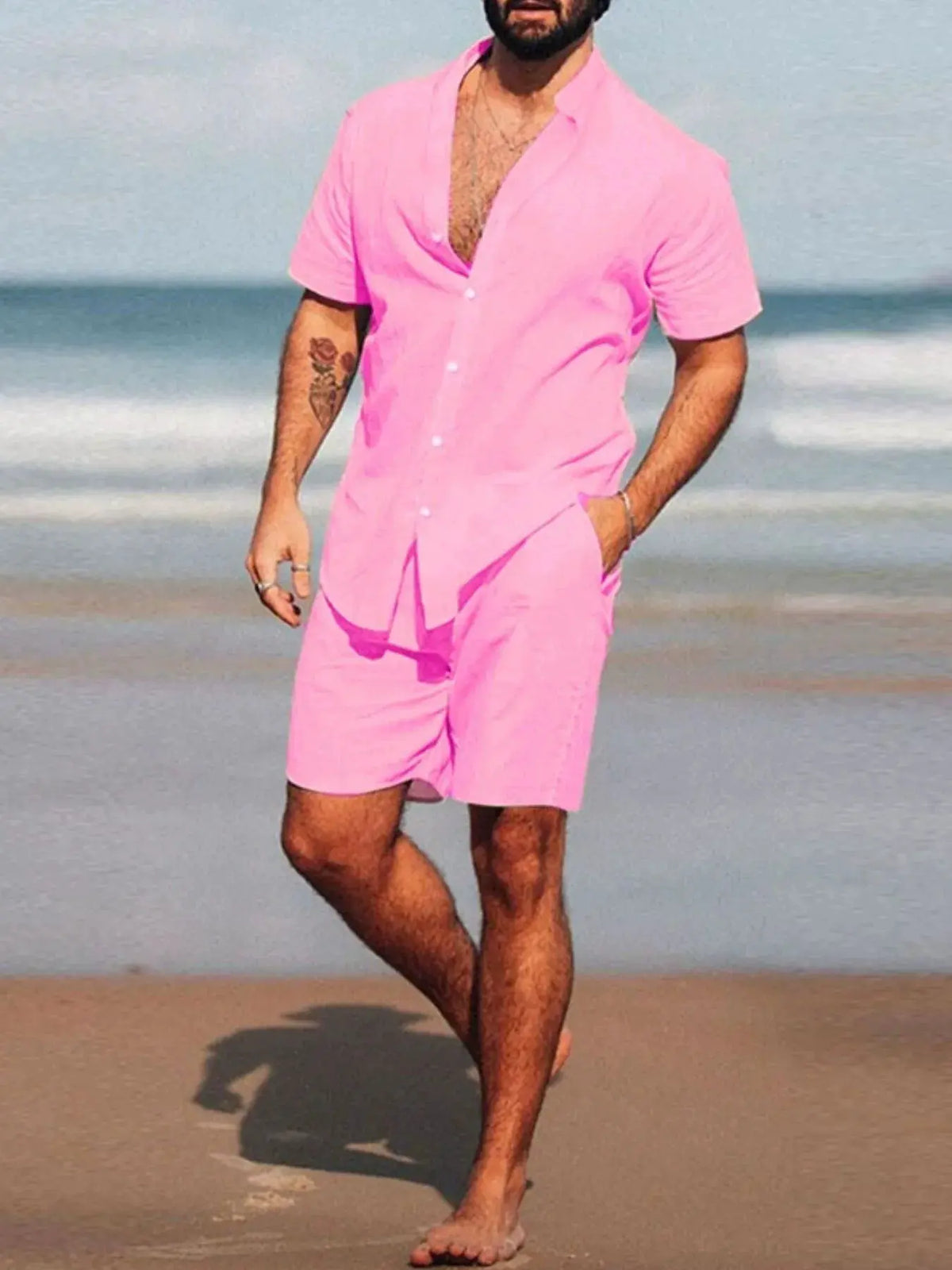 Men's Full Size Short Sleeve Shirt and Shorts Set Plus Size by Trendsi