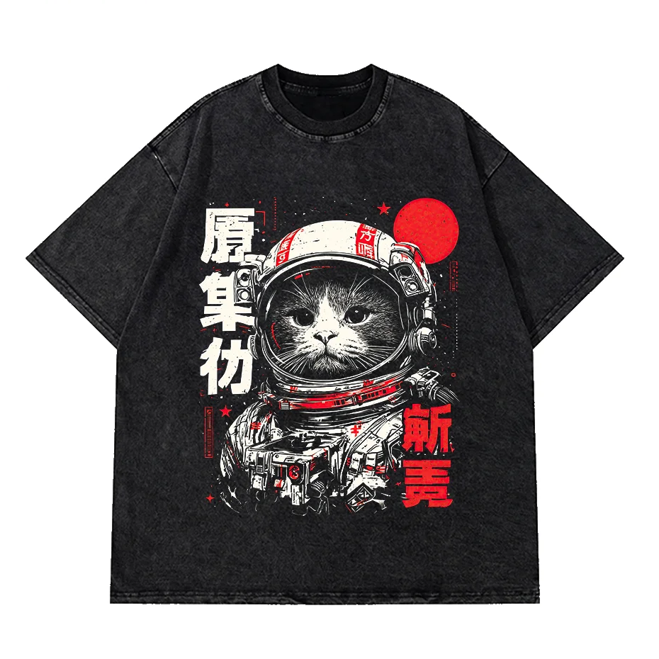Space Cat Kawaii Graphic T Shirt Oversized Cotton Unisex-0