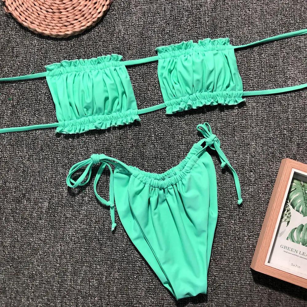 Frill Trim Ruched Bikini Set by Partner Label