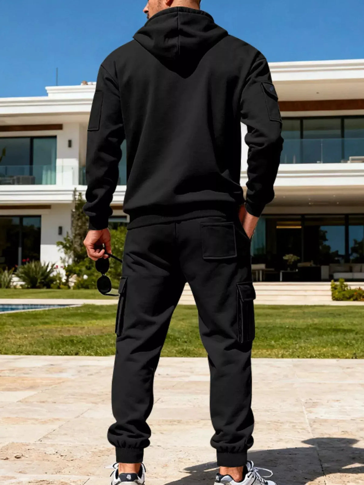 Men's Full Size Half Zip Hoodie and Cargo Pants Set Plus Size by Trendsi