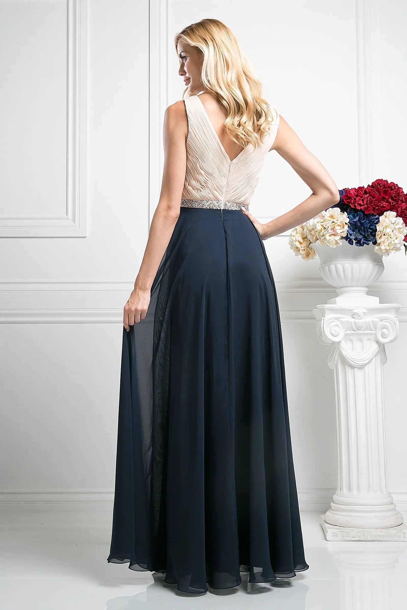 Beaded Belt Chiffon A - Line Dress by Tux-USA