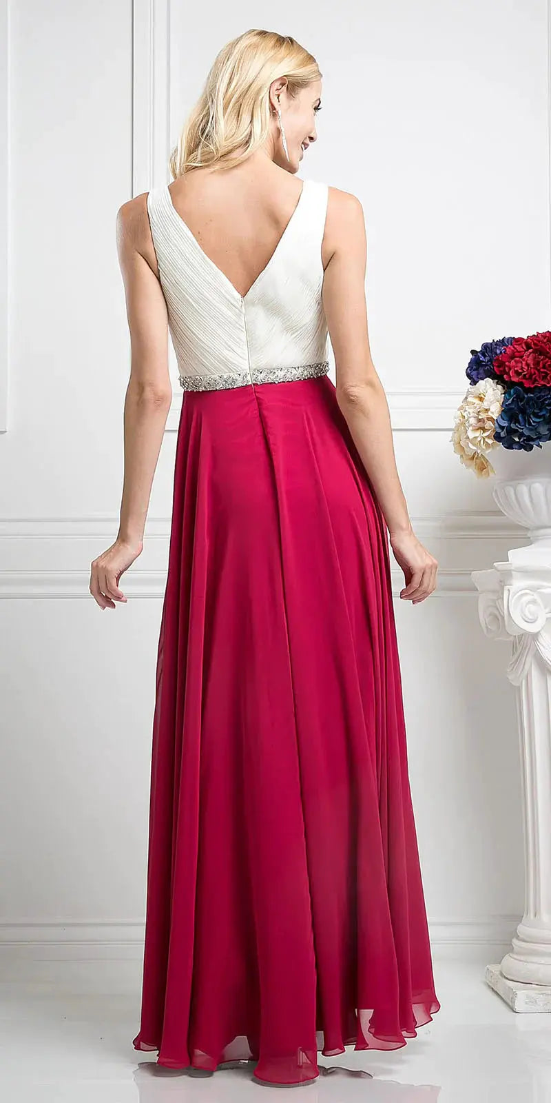 Beaded Belt Chiffon A - Line Dress by Tux-USA