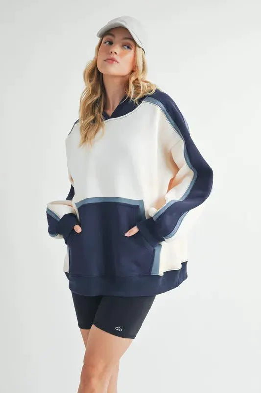 Aemi + Co Color Block Kangaroo Pocketed Hoodie by Partner Label