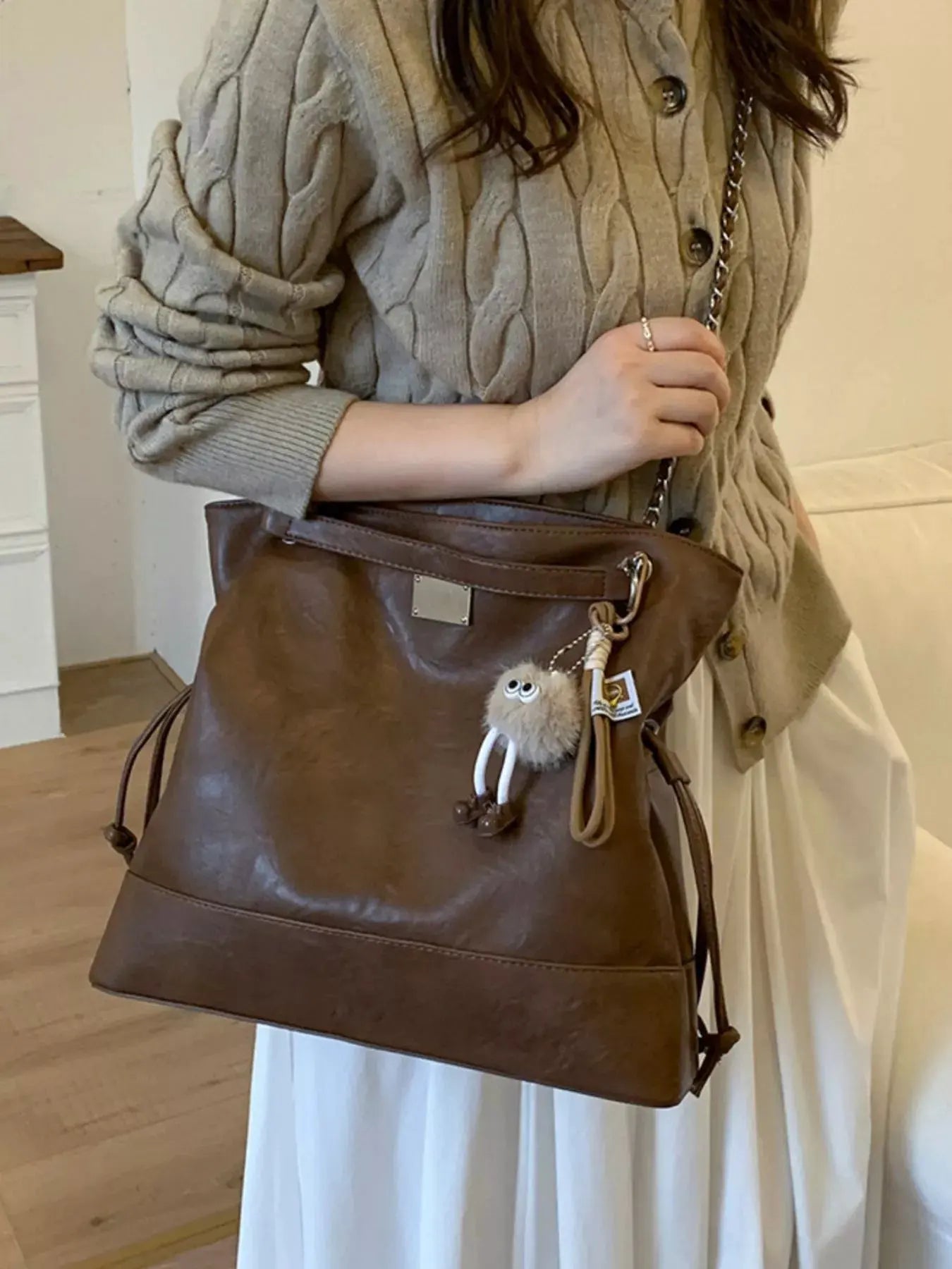 Chain Strap Faux Leather Tote Bag by Partner Label