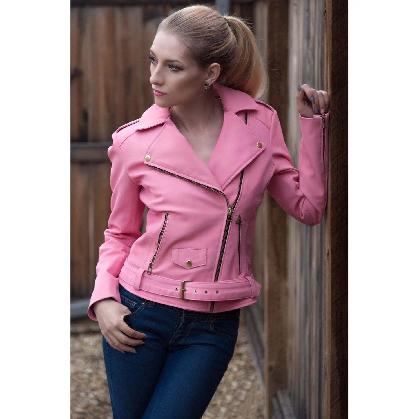 Becca Womens Pink Leather Jacket by Inland Leather Co