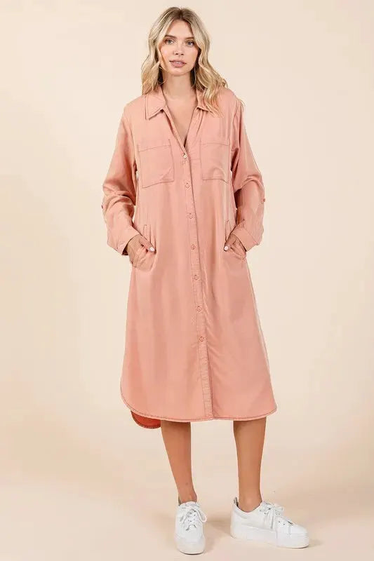 Mittoshop Button Down Long Sleeve Shirt Dress by Mittoshop