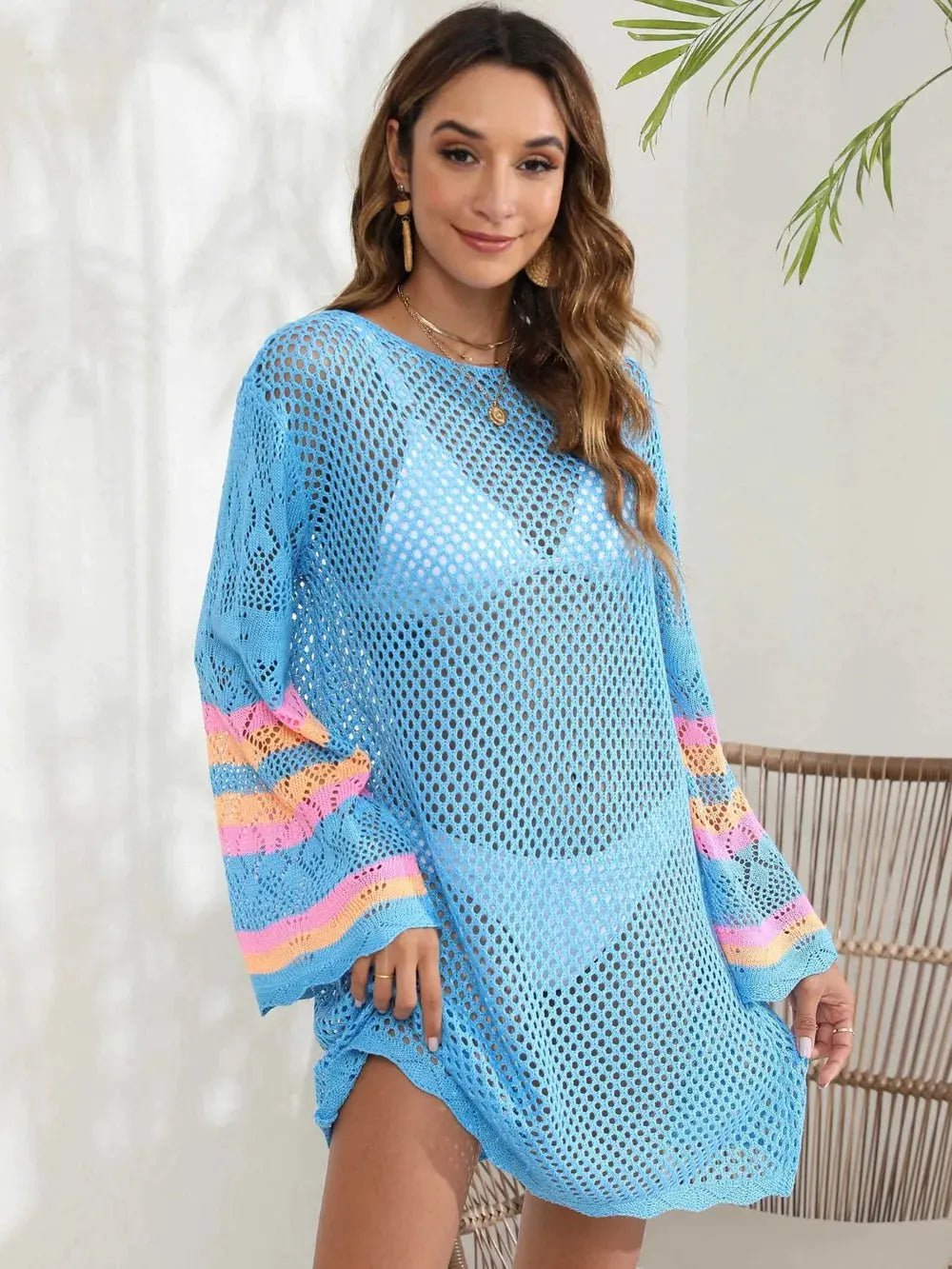 Openwork Contrast Long Sleeve Cover-Up by Partner Labels