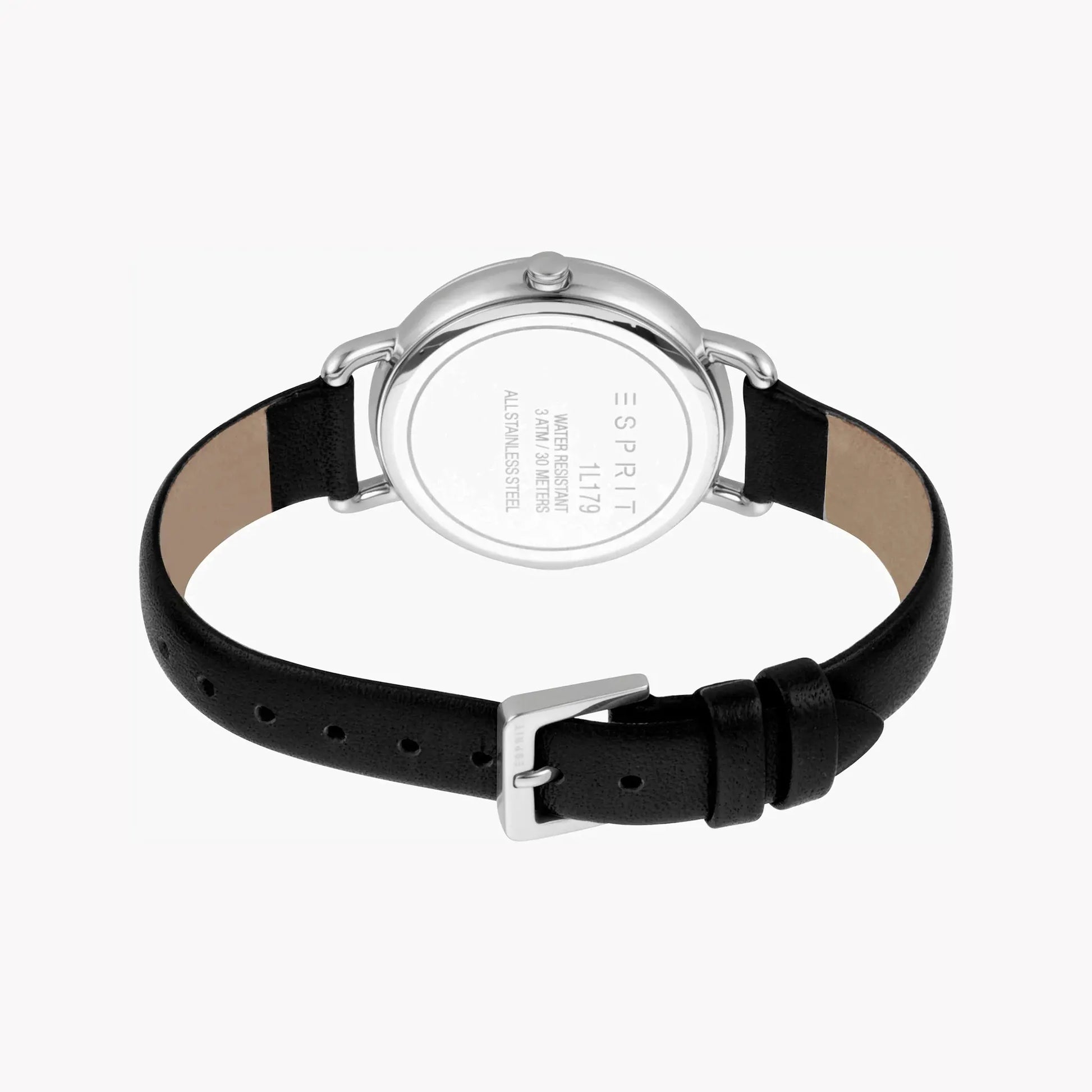 Esprit Women's Black Leather Watch, Silver Dial | Es1l104m0015 by ESPRIT