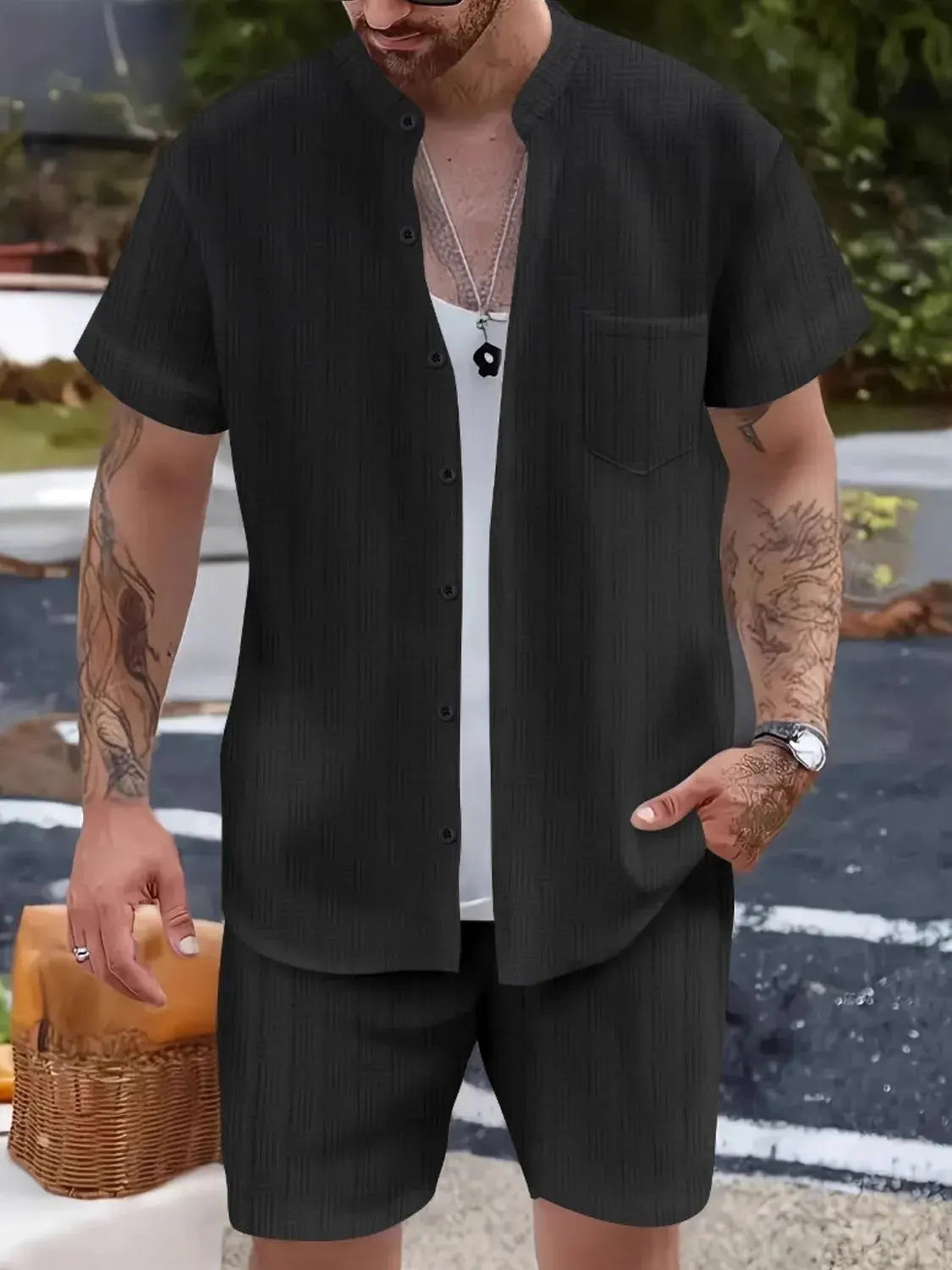 Men's Button Up Short Sleeve Shirt and Shorts Set by Trendsi