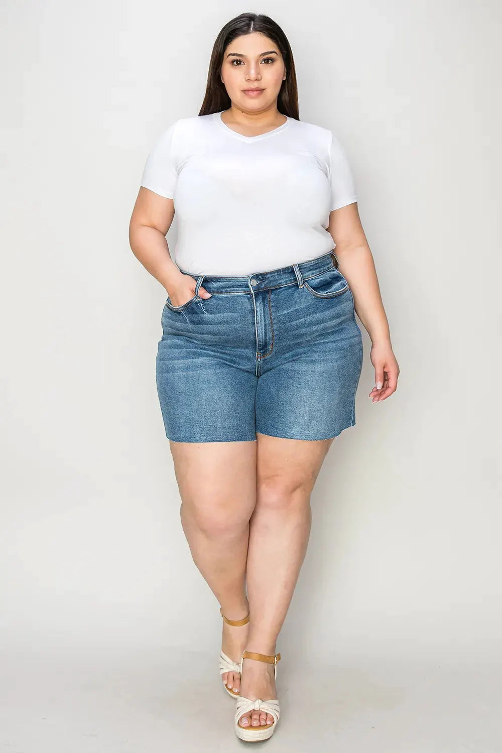 Judy Blue Full Size High Waist Slim Denim Shorts by Judy Blue