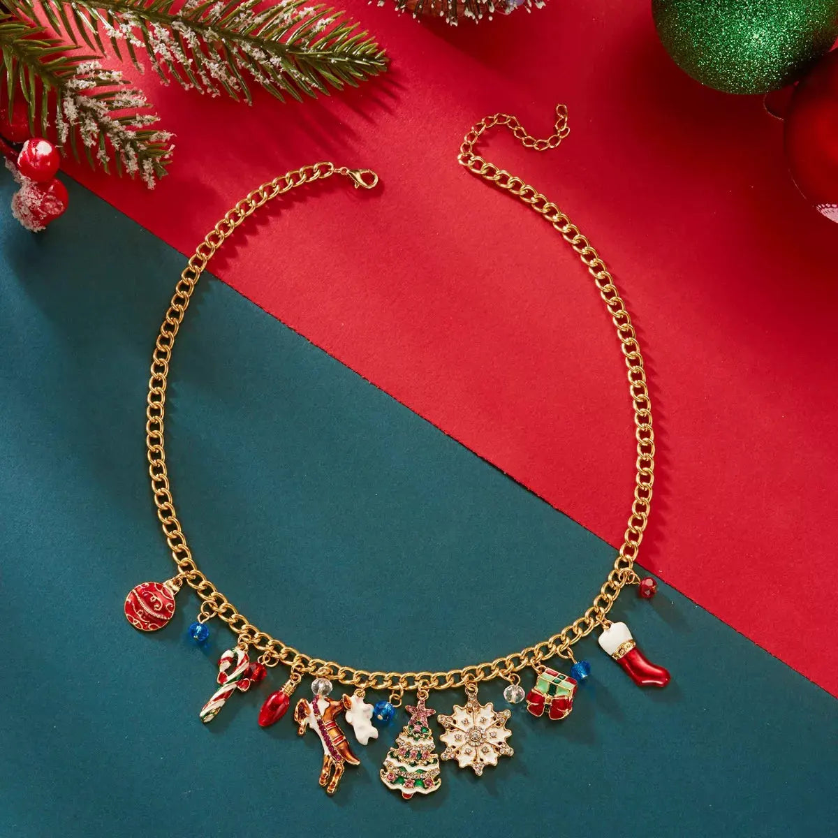 18K Gold-Plated Christmas Charm Necklace by Partner Labels
