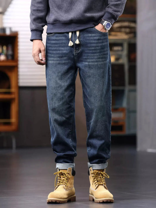 Men's Plus Size Drawstring Waist Relaxed Fit Jeans by Partner Label
