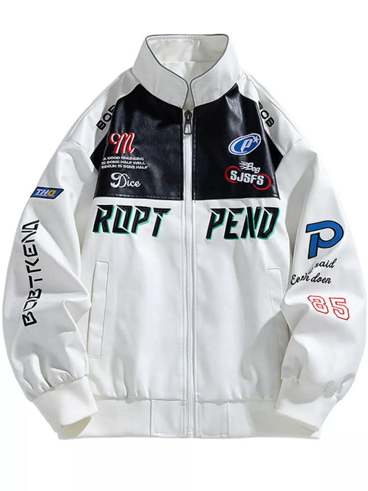 Men's Plus Size Racing-Inspired Zip Up Jacket by Trendsi