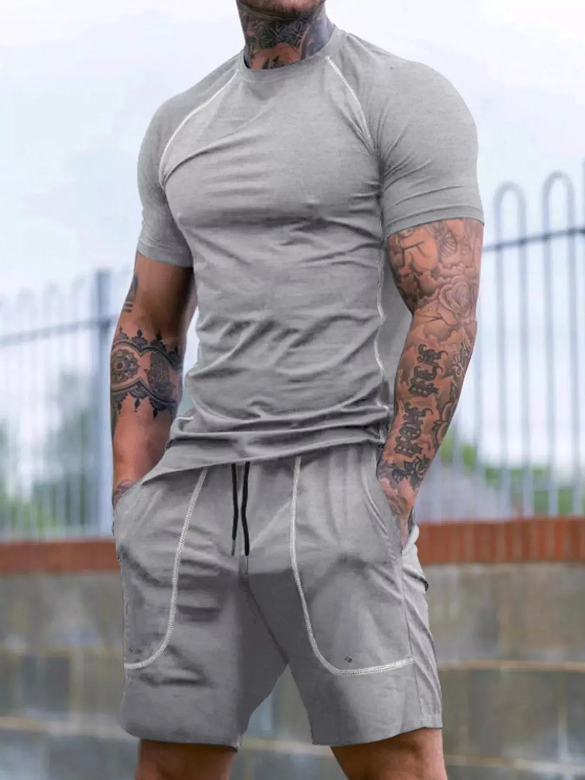 Men's Full Size Casual Short Sleeve T-Shirt and Shorts Set Plus Size by Trendsi
