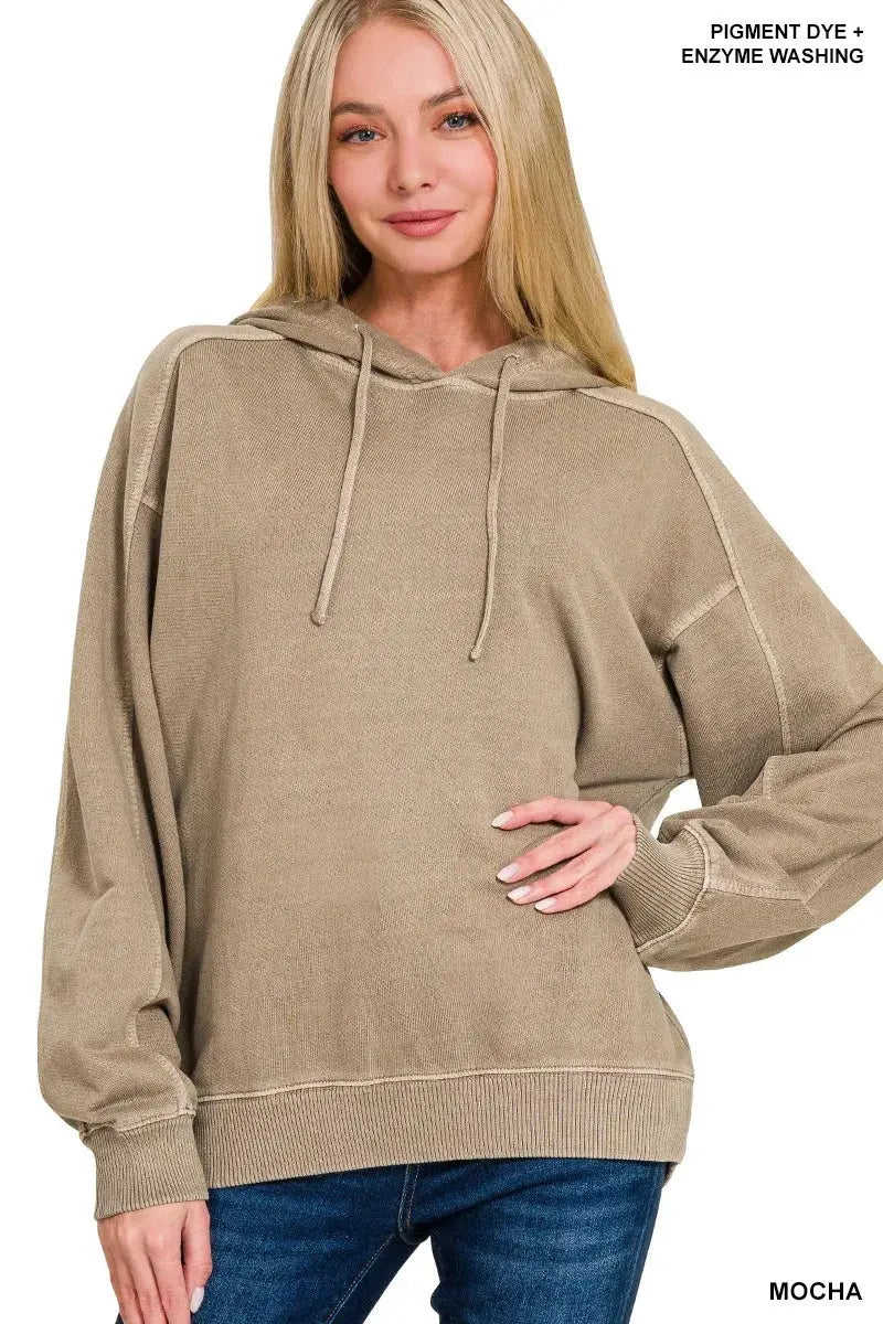 Zenana French Terry Pigment Dye & Enzyme Washing Hoodie by Zenana