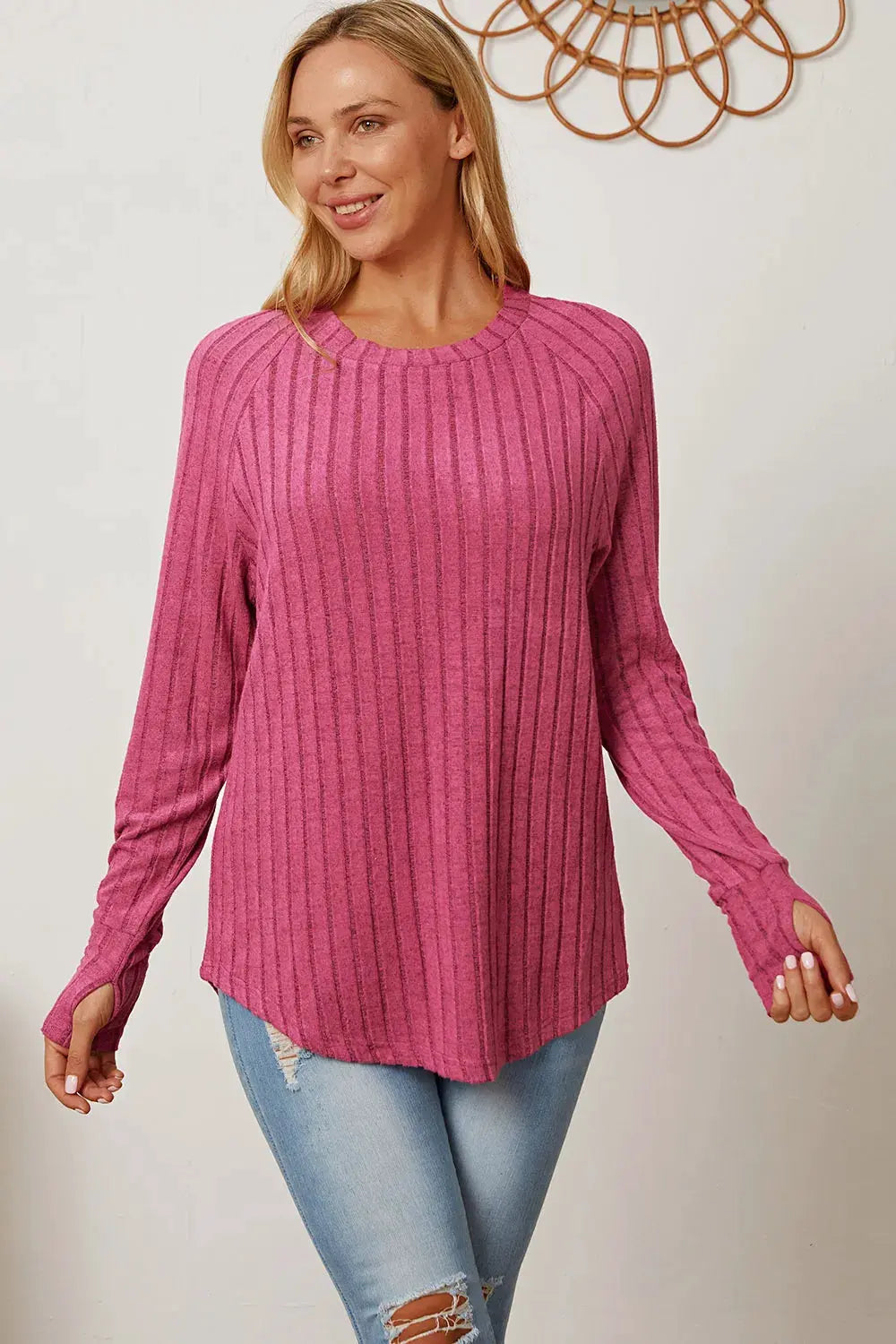 Basic Bae Full Size Ribbed Thumbhole Sleeve T-Shirt by Basic Bae