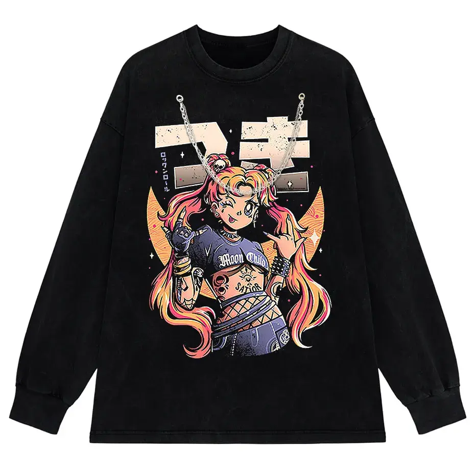 Men's Retro Anime Girl Graphic T-Shirt Cotton Oversized Vintage Tee by Vimost Shop